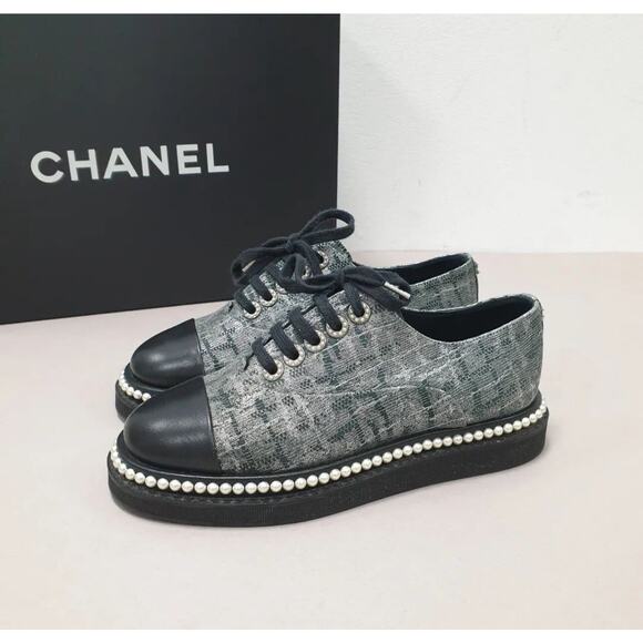 CHANEL 2017 Lace Up Pearls Sneakers Sz.36 - Picture 1 of 9